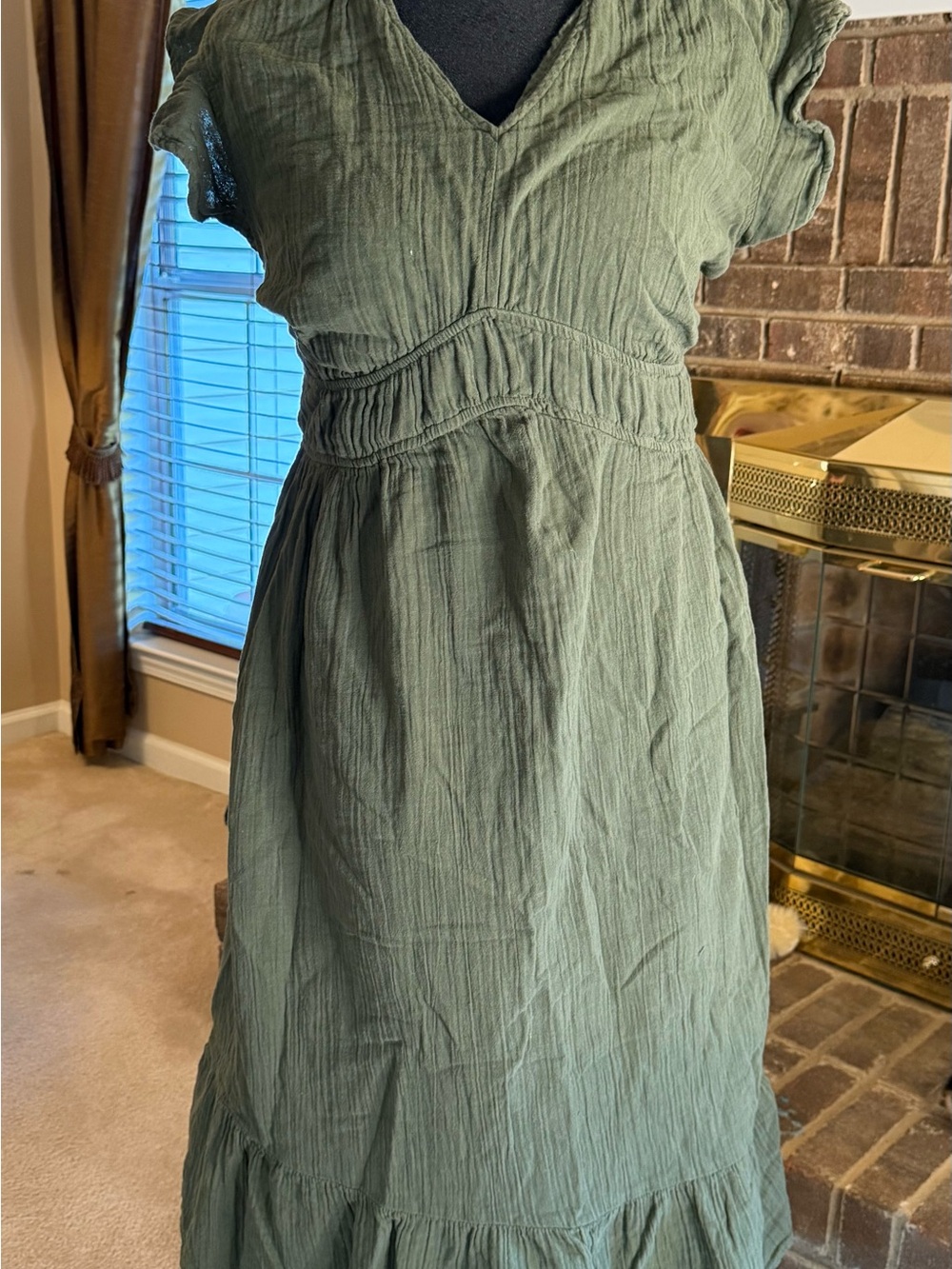 Time and Tru XXL 20 Olive Green Cotton Cottagecore Prairie Midi Dress